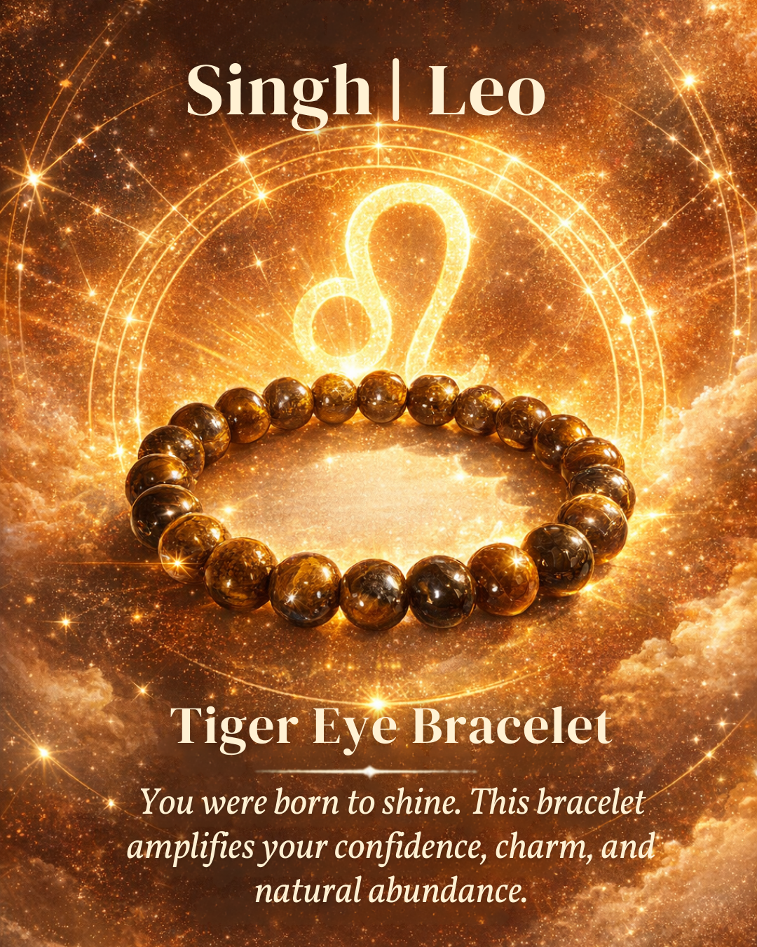 Tiger's Eye Bracelet with Singh | Leo Zodiac Charm