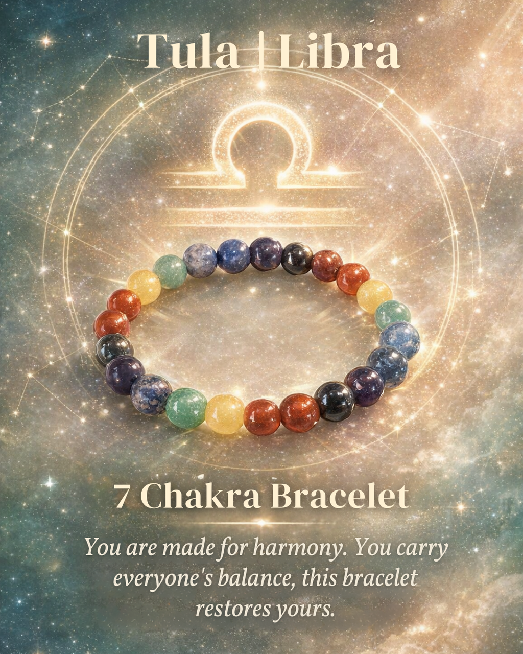 7 Chakra Bracelet with Tula | Libra Zodiac Charm