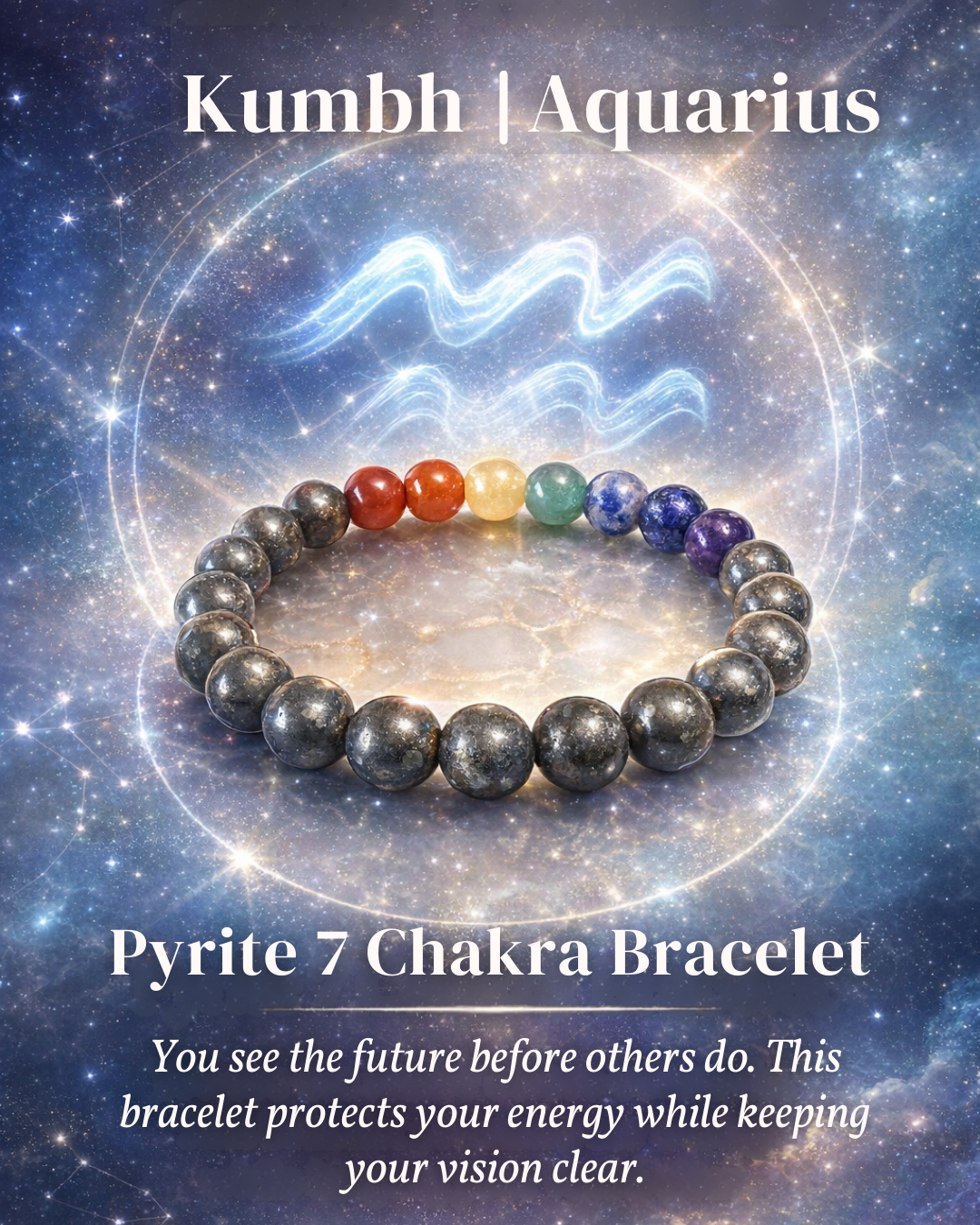 7 Chakra Pyrite Bracelet with Kumbh | Aquarius Zodiac Charm
