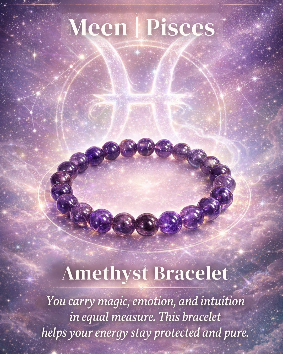 Amethyst Bracelet with Meen | Pisces Zodiac Charm