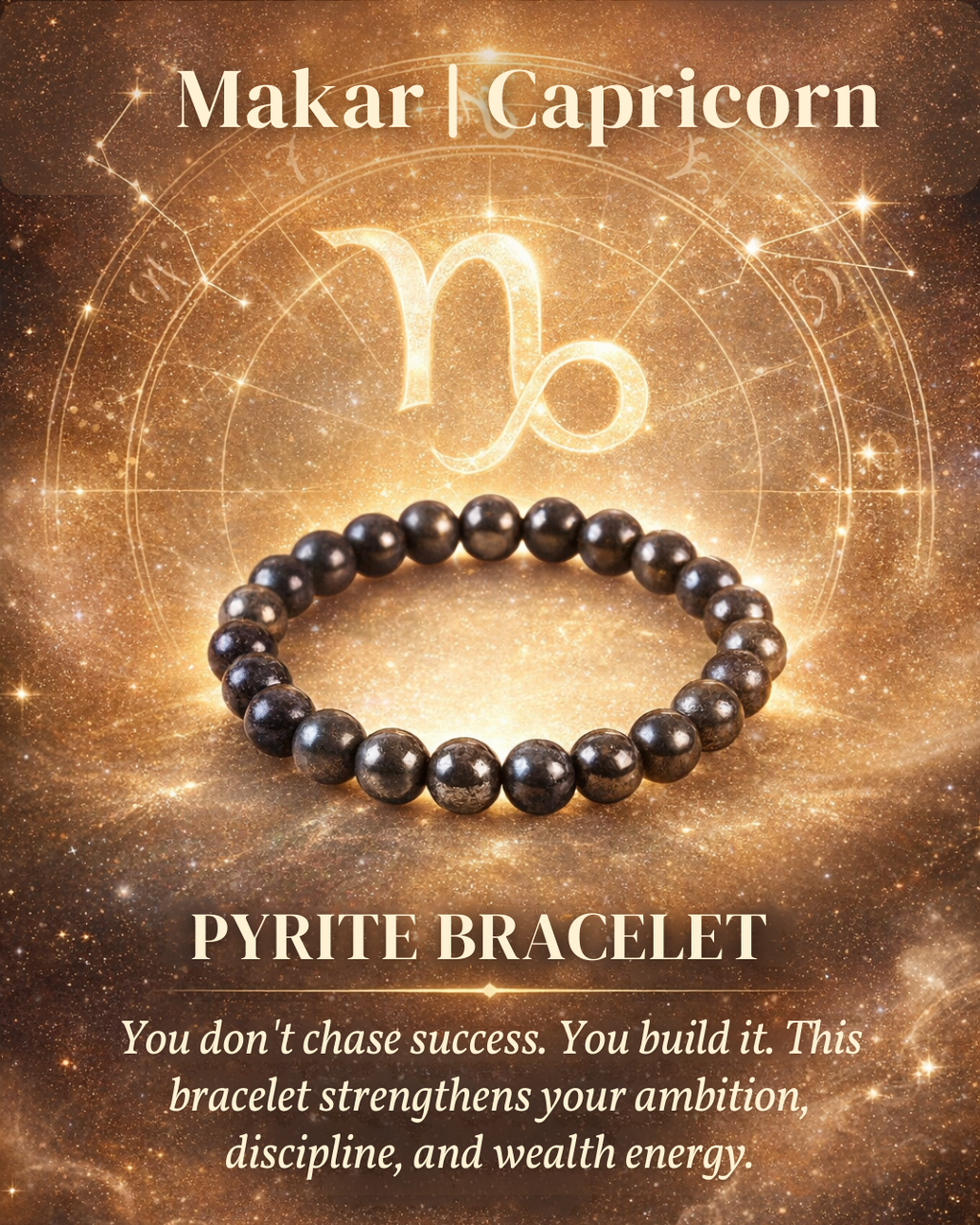 Pyrite Bracelet with Makar | Capricorn Zodiac Charm