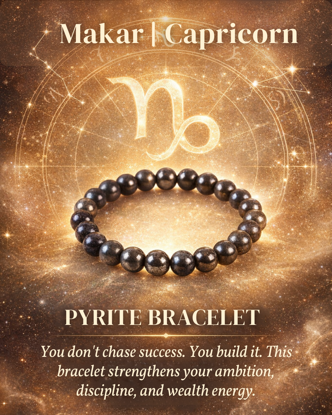 Pyrite Bracelet with Makar | Capricorn Zodiac Charm