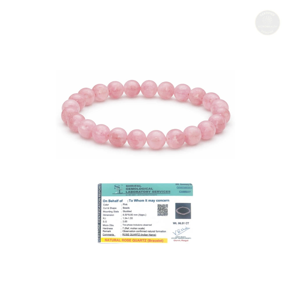Rose Quartz Bracelet (Lab Certified)