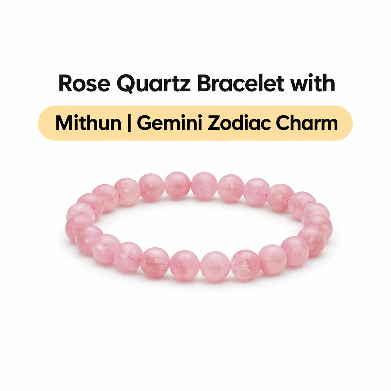 Rose Quartz Bracelet with Mithun | Gemini Zodiac Charm
