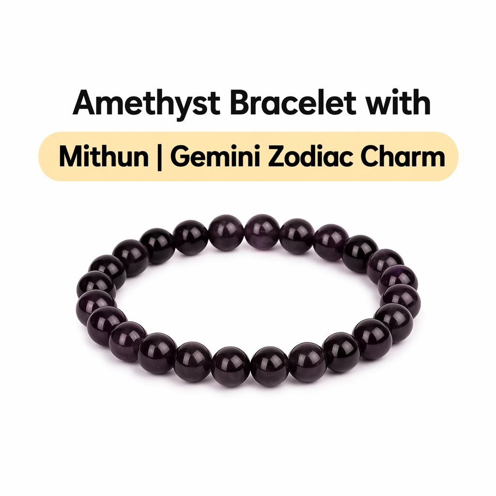 Amethyst Bracelet with Mithun | Gemini Zodiac Charm