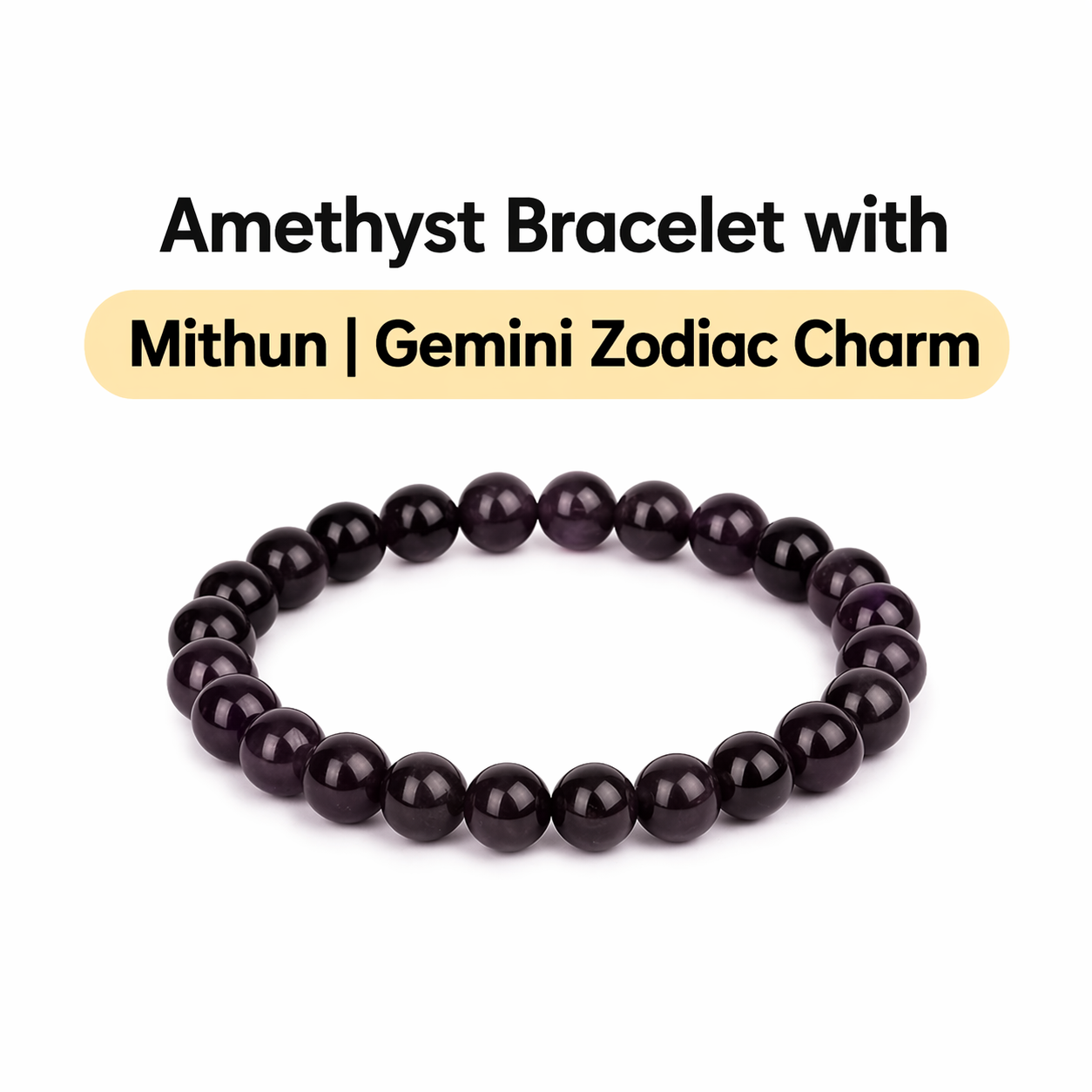 Amethyst Bracelet with Mithun | Gemini Zodiac Charm