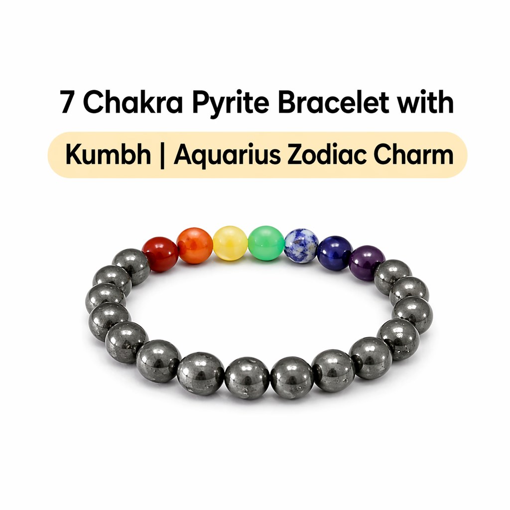 7 Chakra Pyrite Bracelet with Kumbh | Aquarius Zodiac Charm