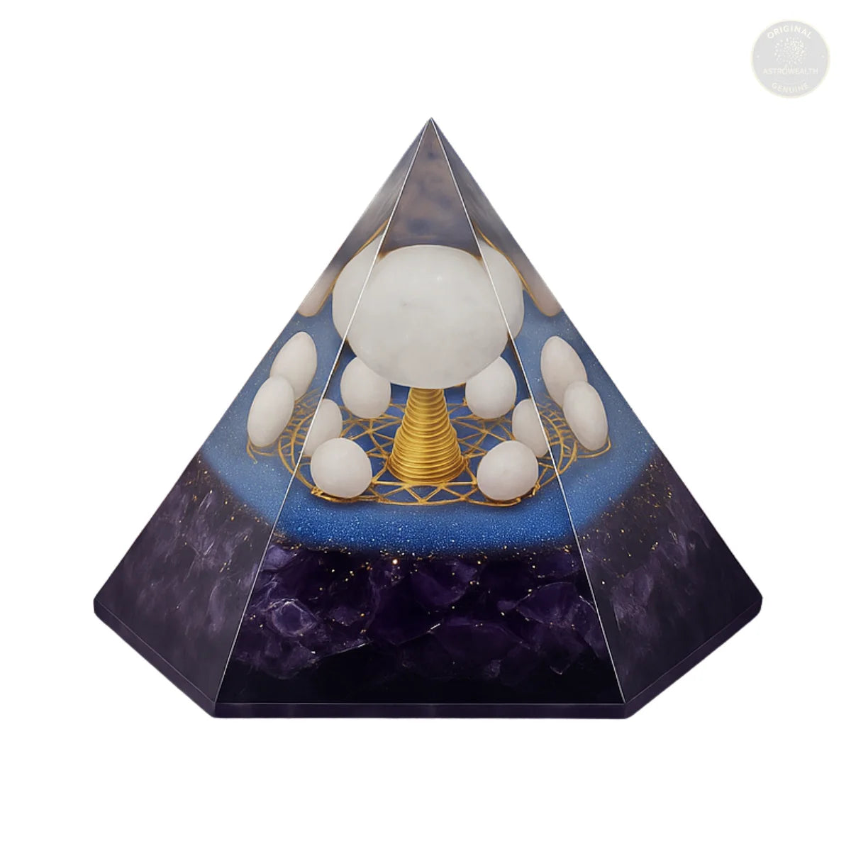 Orgonite Pyramid with Rose Quartz, Amethyst Crystals & Gold Specks