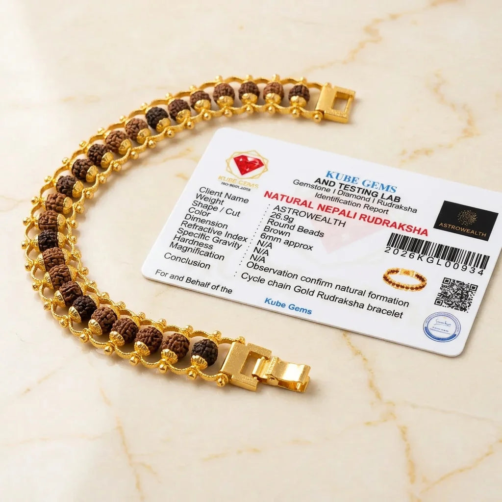 Gold plated Rudraksha bracelet - Panch Mukhi