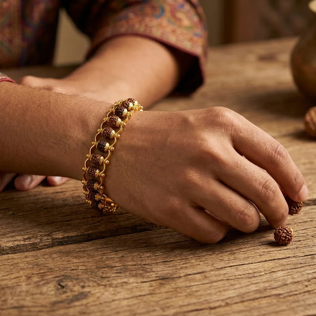 Gold plated Rudraksha bracelet - Panch Mukhi