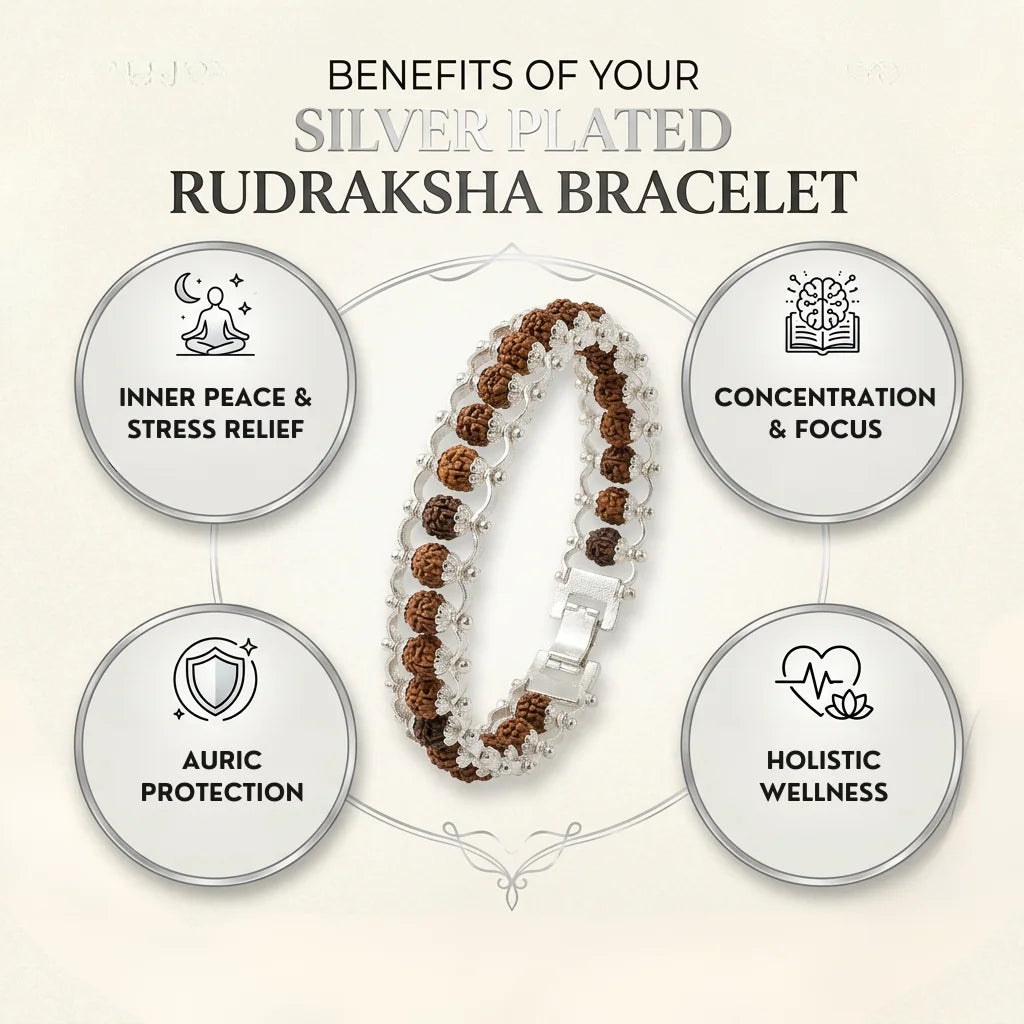 Silver plated Rudraksha bracelet - Panch Mukhi