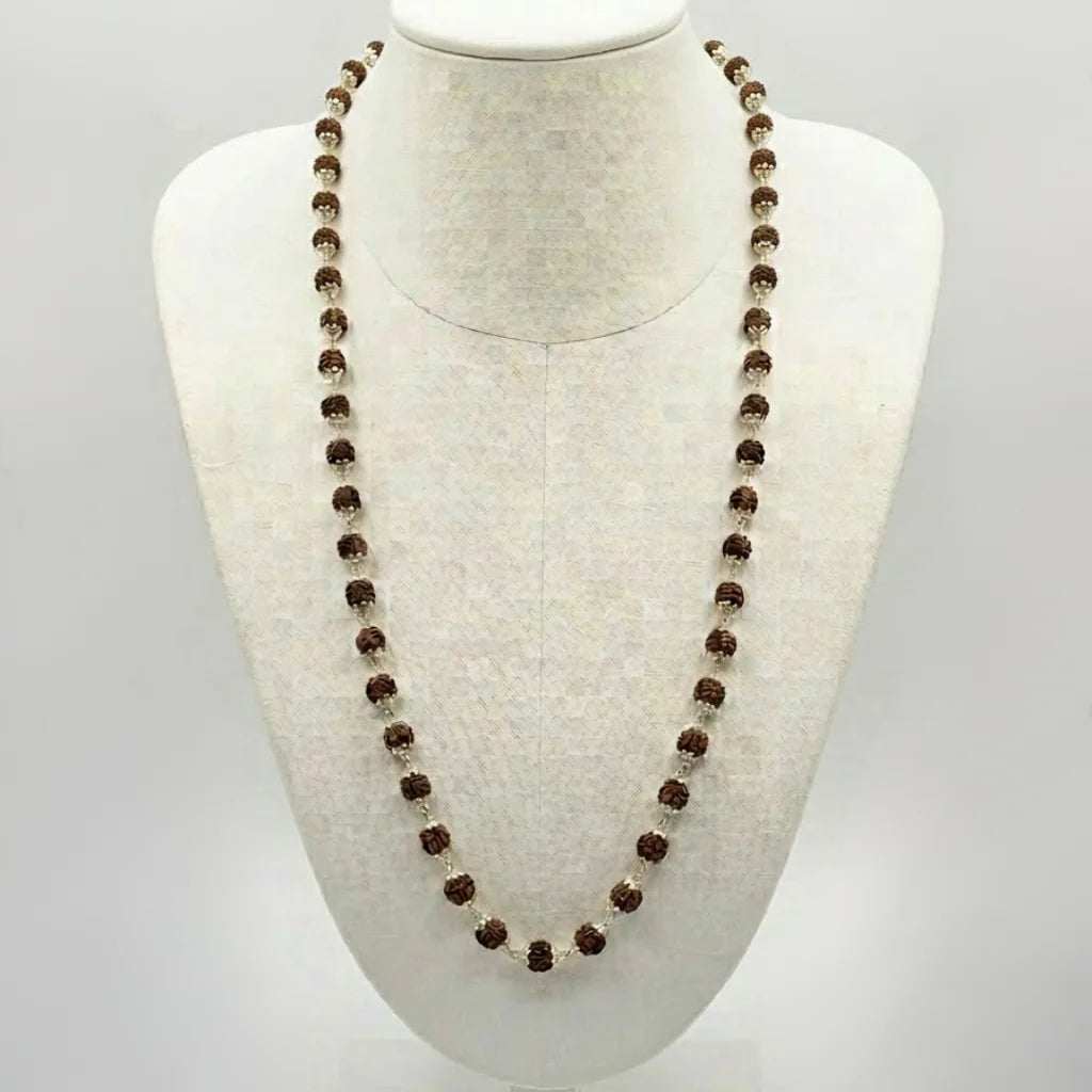 Silver Plated Rudraksha Mala 7mm, 54 Beads