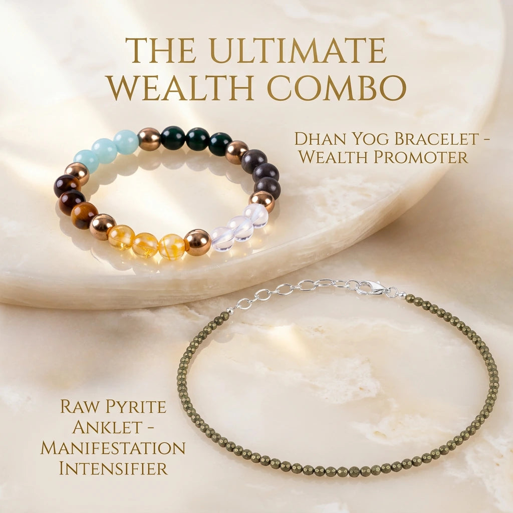 Wealth Protection Bundle - Dhan Yog Bracelet + Raw Pyrite Anklet