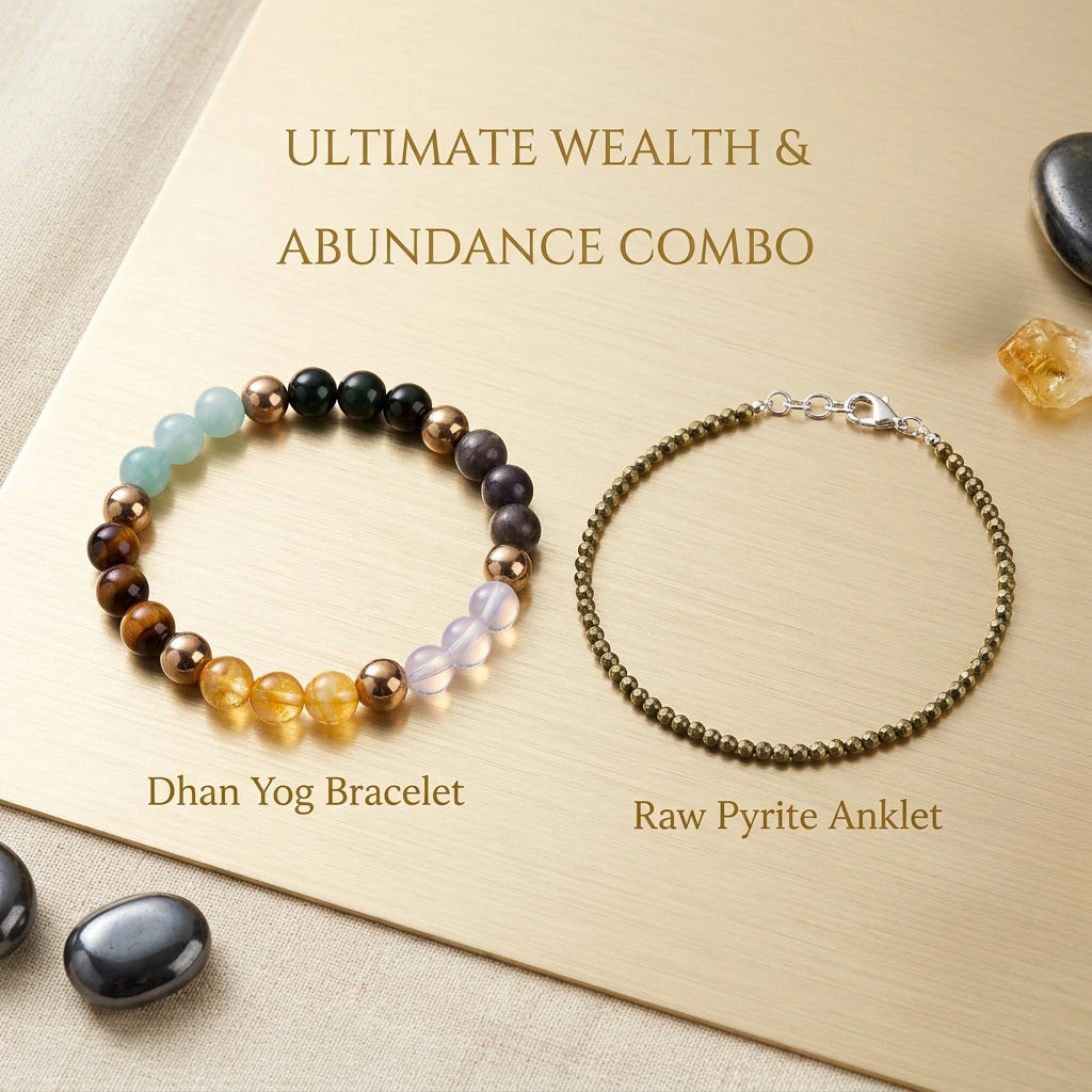Wealth Protection Bundle - Dhan Yog Bracelet + Raw Pyrite Anklet