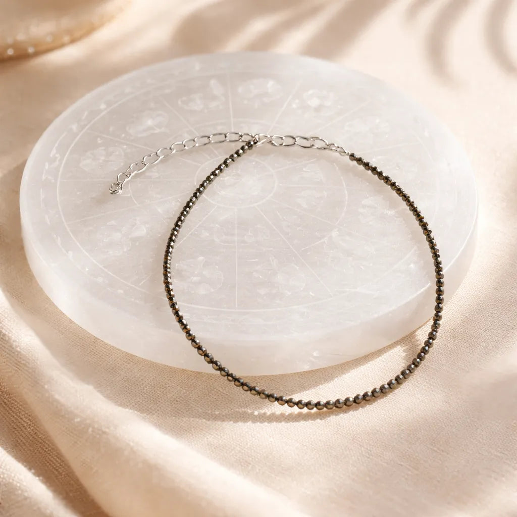 Raw Pyrite Anklet + Selenite Plate