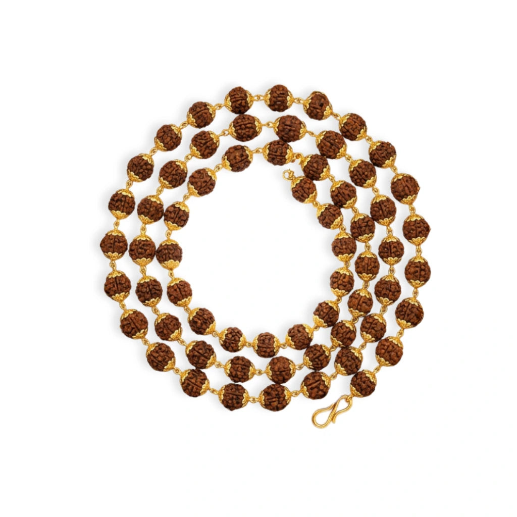 Gold Plated Rudraksha Mala 7mm, 54 beads